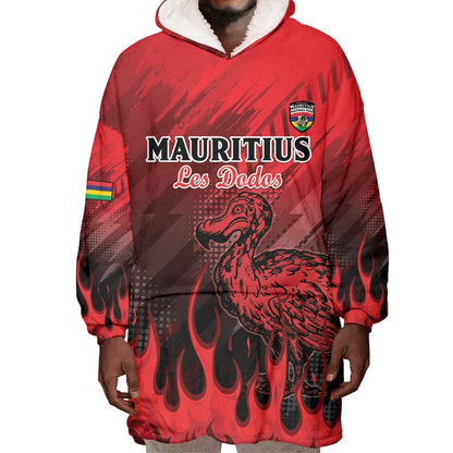 Personalised Mauritius Football Wearable Blanket Hoodie Go Les Dodos Go