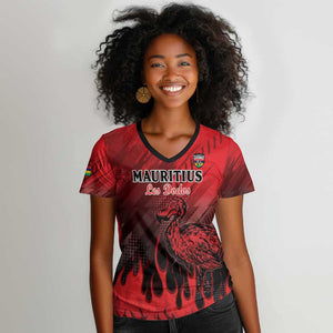 Personalised Mauritius Football Women V-Neck T-Shirt Go Les Dodos Go