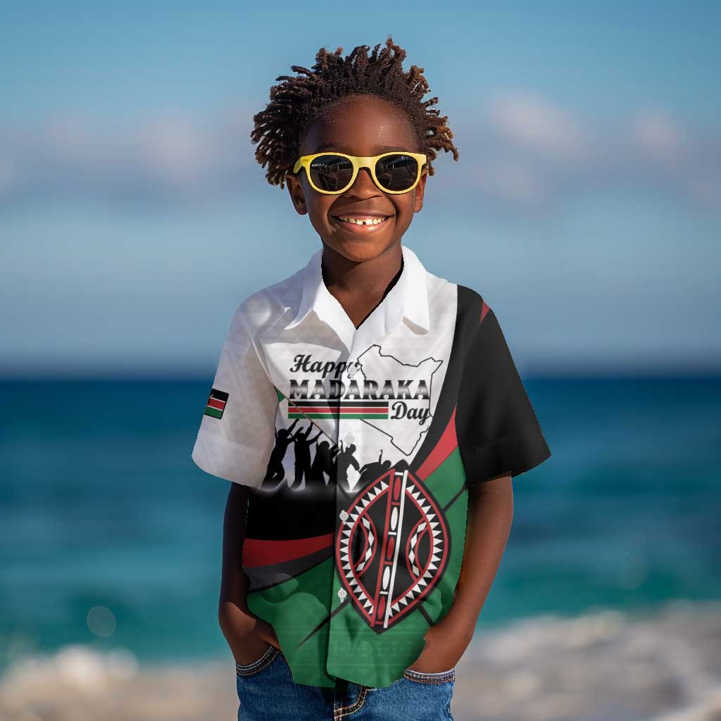 Personalised Kenya Kid Hawaiian Shirt Madaraka Day - Maasai Shield