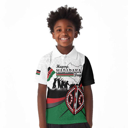 Personalised Kenya Kid Polo Shirt Madaraka Day - Maasai Shield