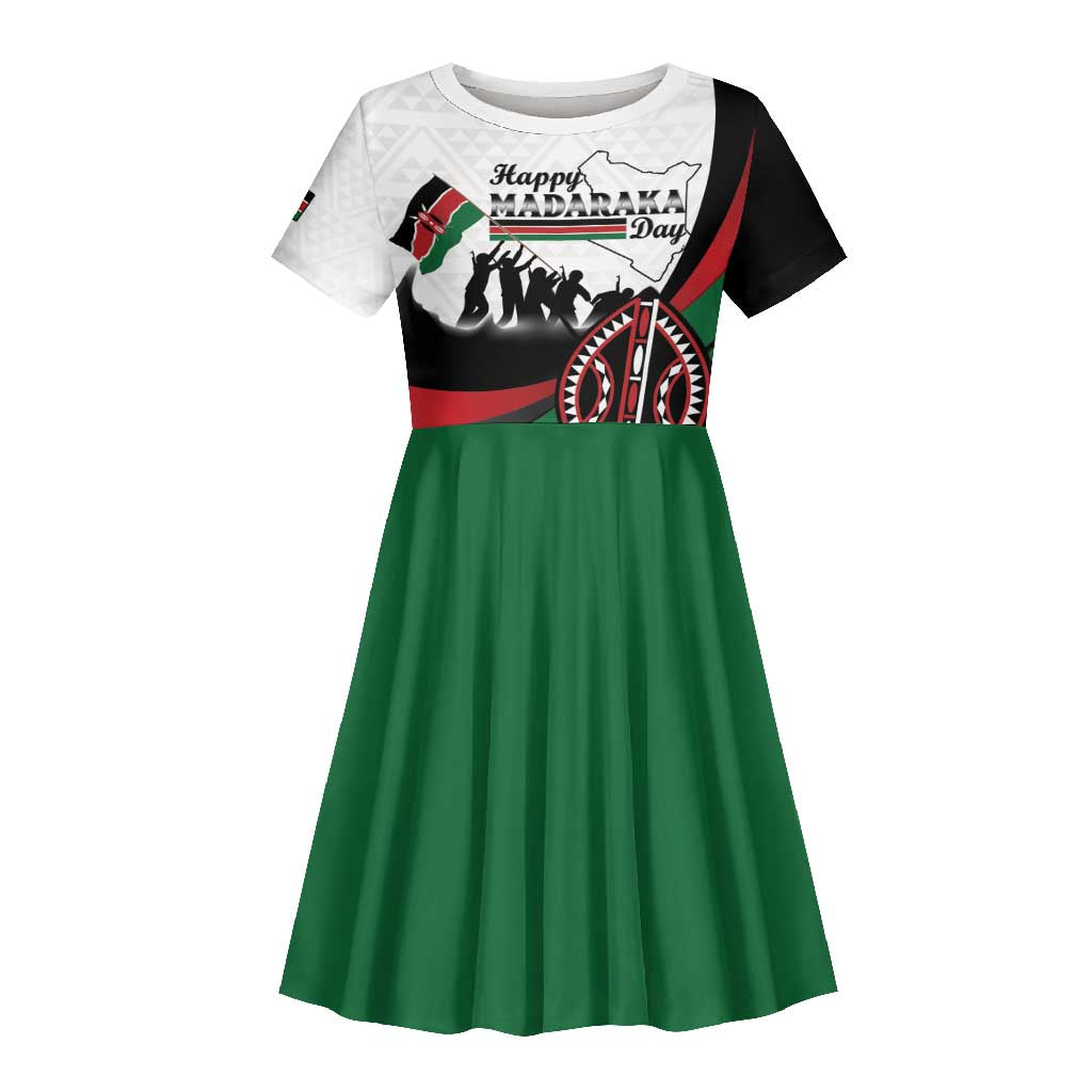 Personalised Kenya Kid Short Sleeve Dress Madaraka Day - Maasai Shield