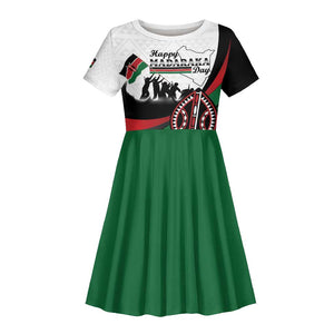 Personalised Kenya Kid Short Sleeve Dress Madaraka Day - Maasai Shield