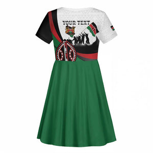 Personalised Kenya Kid Short Sleeve Dress Madaraka Day - Maasai Shield