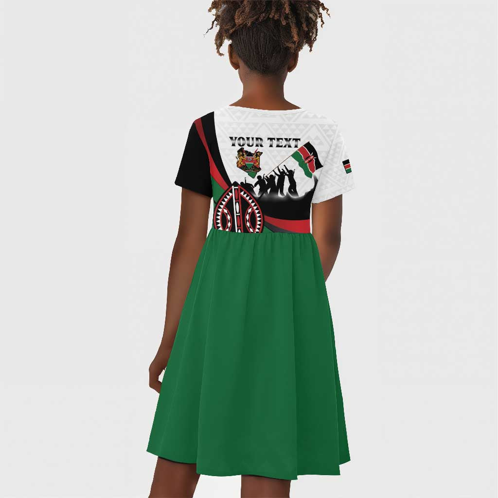 Personalised Kenya Kid Short Sleeve Dress Madaraka Day - Maasai Shield
