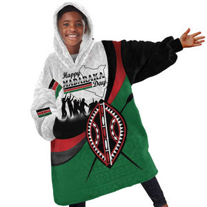 Personalised Kenya Kid Wearable Blanket Hoodie Madaraka Day - Maasai Shield