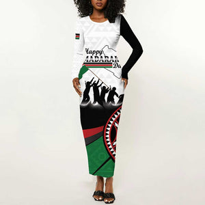 Personalised Kenya Long Sleeve Bodycon Dress Madaraka Day - Maasai Shield LT15