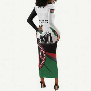 Personalised Kenya Long Sleeve Bodycon Dress Madaraka Day - Maasai Shield LT15
