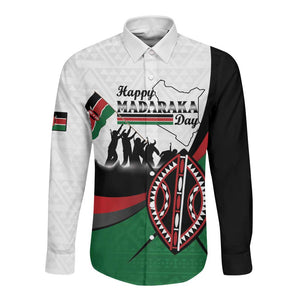 Personalised Kenya Long Sleeve Button Shirt Madaraka Day - Maasai Shield