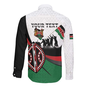 Personalised Kenya Long Sleeve Button Shirt Madaraka Day - Maasai Shield