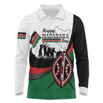 Personalised Kenya Long Sleeve Polo Shirt Madaraka Day - Maasai Shield