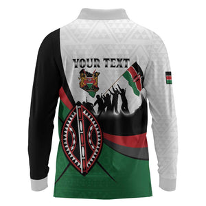 Personalised Kenya Long Sleeve Polo Shirt Madaraka Day - Maasai Shield