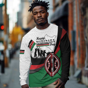 Personalised Kenya Long Sleeve Shirt Madaraka Day - Maasai Shield
