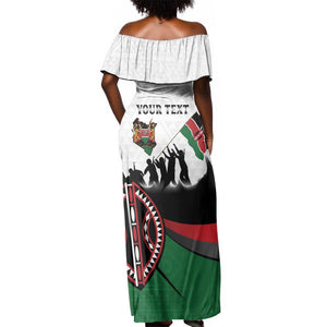 Personalised Kenya Off Shoulder Maxi Dress Madaraka Day - Maasai Shield