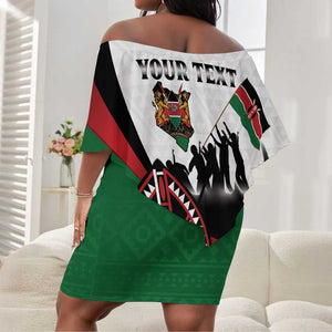 Personalised Kenya Off Shoulder Short Dress Madaraka Day - Maasai Shield
