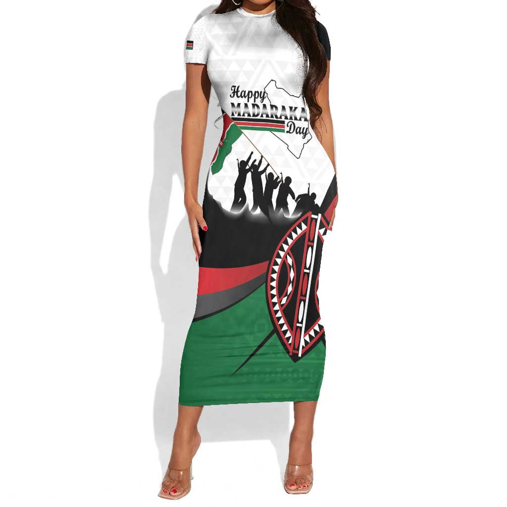 Personalised Kenya Short Sleeve Bodycon Dress Madaraka Day - Maasai Shield LT15