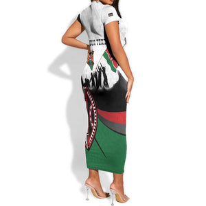 Personalised Kenya Short Sleeve Bodycon Dress Madaraka Day - Maasai Shield LT15