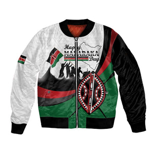 Personalised Kenya Sleeve Zip Bomber Jacket Madaraka Day - Maasai Shield