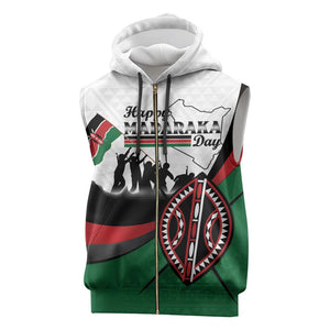Personalised Kenya Sleeveless Zip Hoodie Madaraka Day - Maasai Shield - African Pride