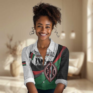 Personalised Kenya Women Casual Shirt Madaraka Day - Maasai Shield