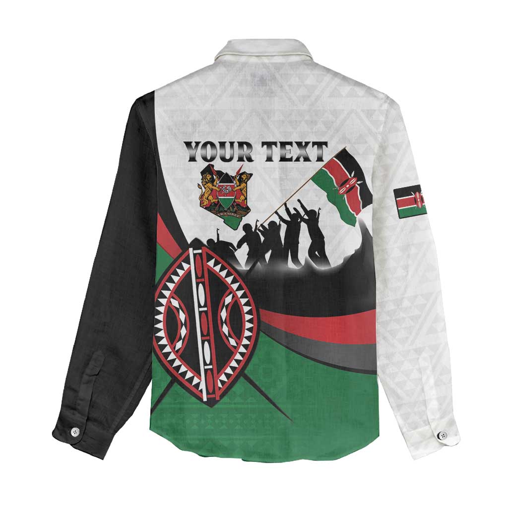 Personalised Kenya Women Casual Shirt Madaraka Day - Maasai Shield