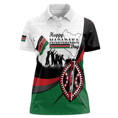 Personalised Kenya Women Polo Shirt Madaraka Day - Maasai Shield