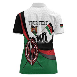 Personalised Kenya Women Polo Shirt Madaraka Day - Maasai Shield
