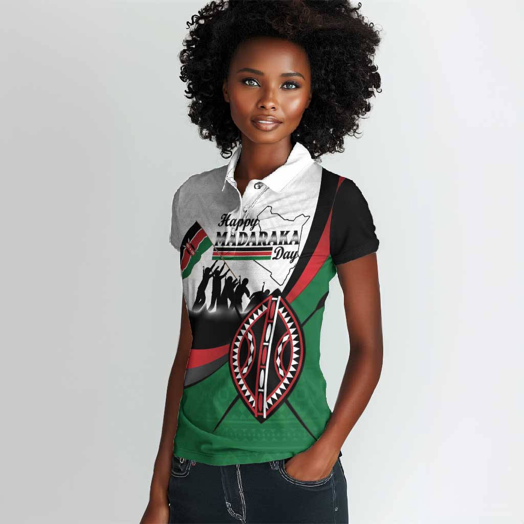 Personalised Kenya Women Polo Shirt Madaraka Day - Maasai Shield