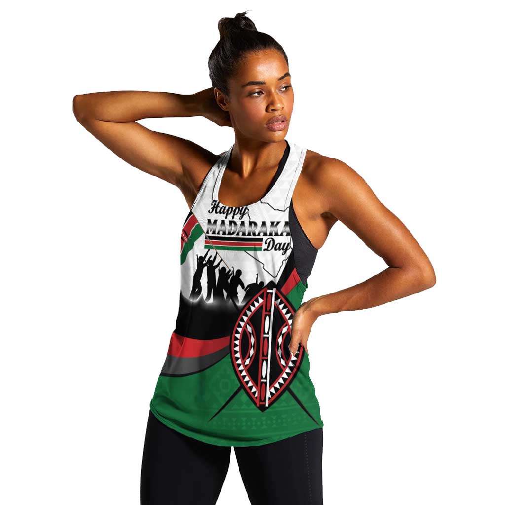 Personalised Kenya Women Racerback Tank Madaraka Day - Maasai Shield