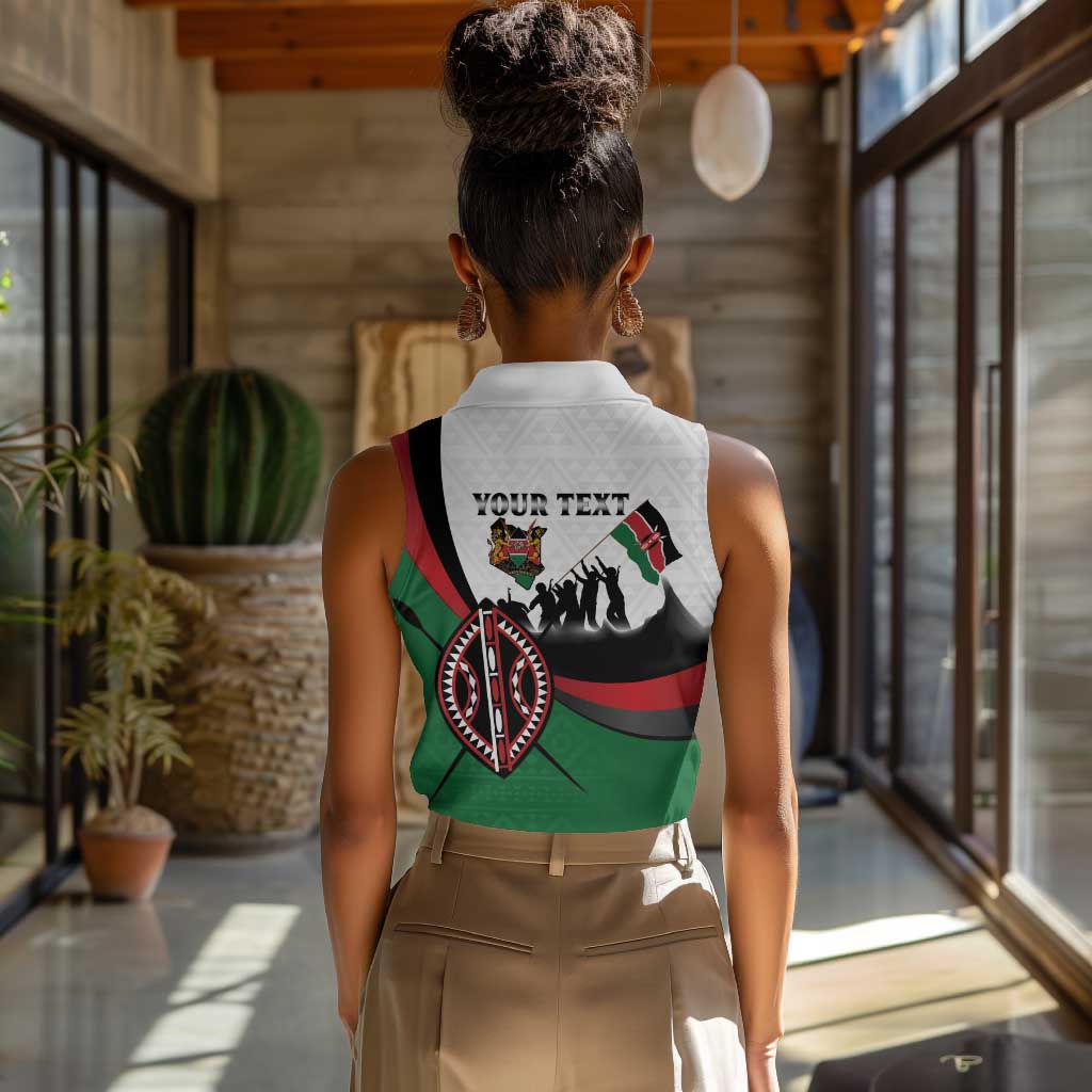 Personalised Kenya Women Sleeveless Polo Shirt Madaraka Day - Maasai Shield