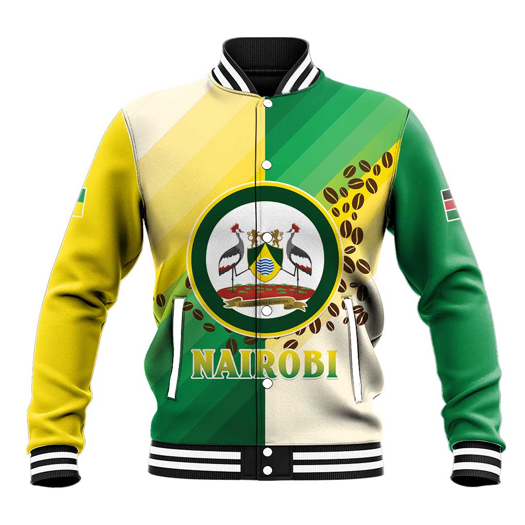 Personalised Nairobi Kenya Baseball Jacket Coat Of Arms With Coffee