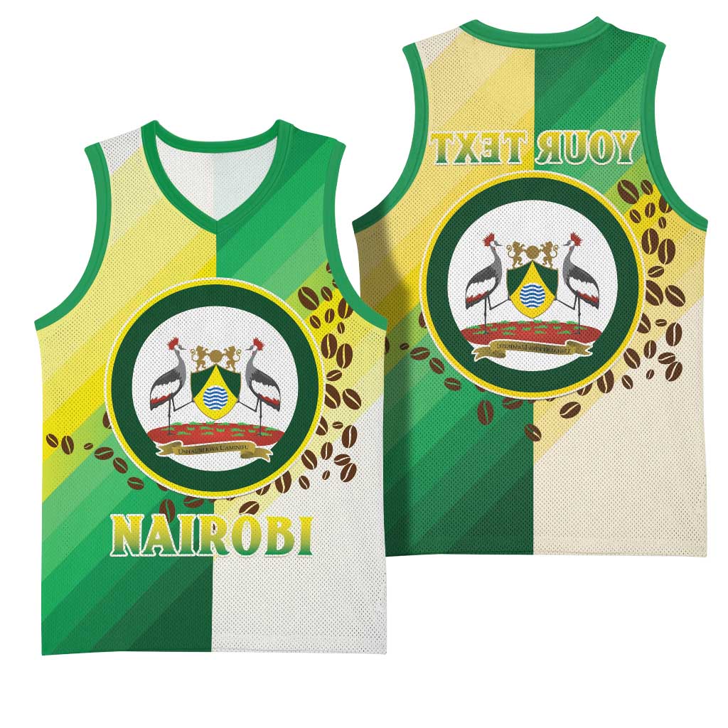 Personalised Nairobi Kenya Basketball Jersey Coat Of Arms With Coffee - African Pride