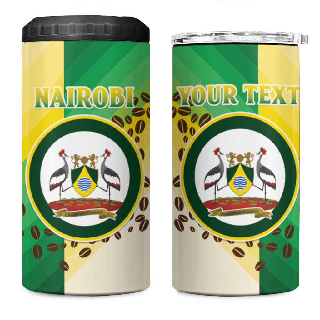 Personalised Nairobi Kenya 4 in 1 Can Cooler Tumbler Coat Of Arms With Coffee