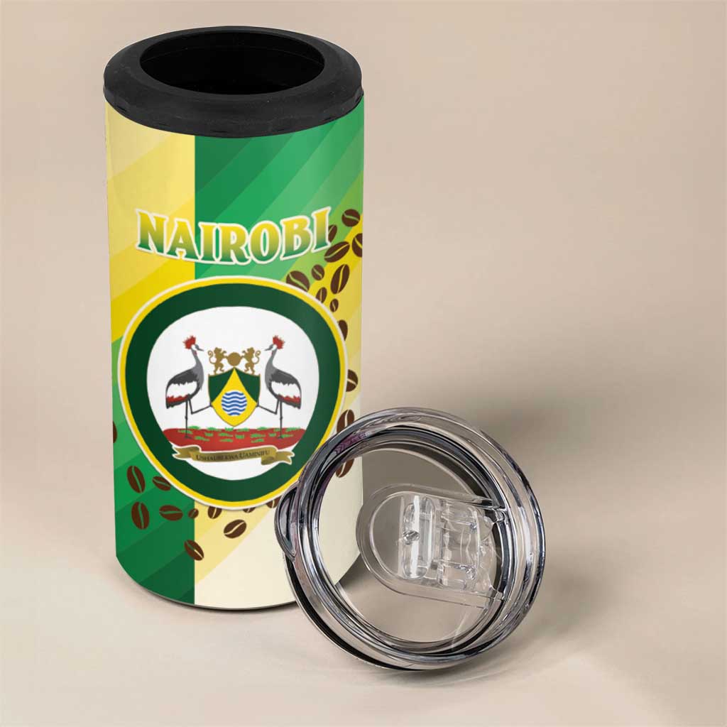 Personalised Nairobi Kenya 4 in 1 Can Cooler Tumbler Coat Of Arms With Coffee
