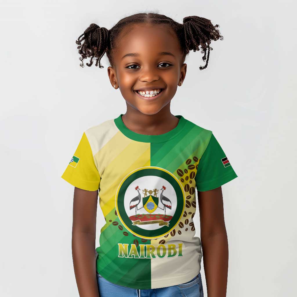Personalised Nairobi Kenya Kid T shirt Coat Of Arms With Coffee