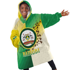 Personalised Nairobi Kenya Kid Wearable Blanket Hoodie Coat Of Arms With Coffee