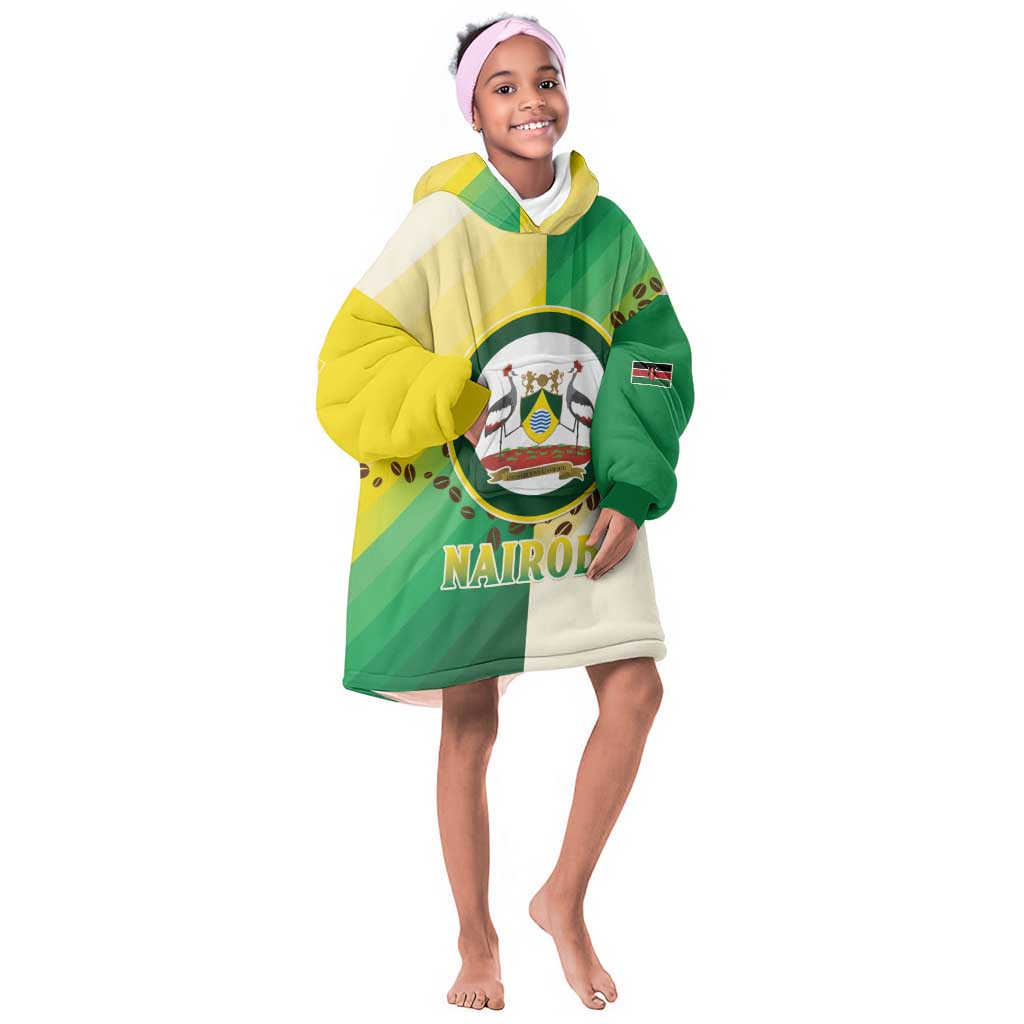 Personalised Nairobi Kenya Kid Wearable Blanket Hoodie Coat Of Arms With Coffee