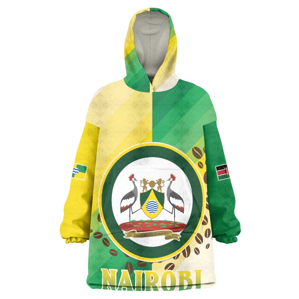 Personalised Nairobi Kenya Kid Wearable Blanket Hoodie Coat Of Arms With Coffee