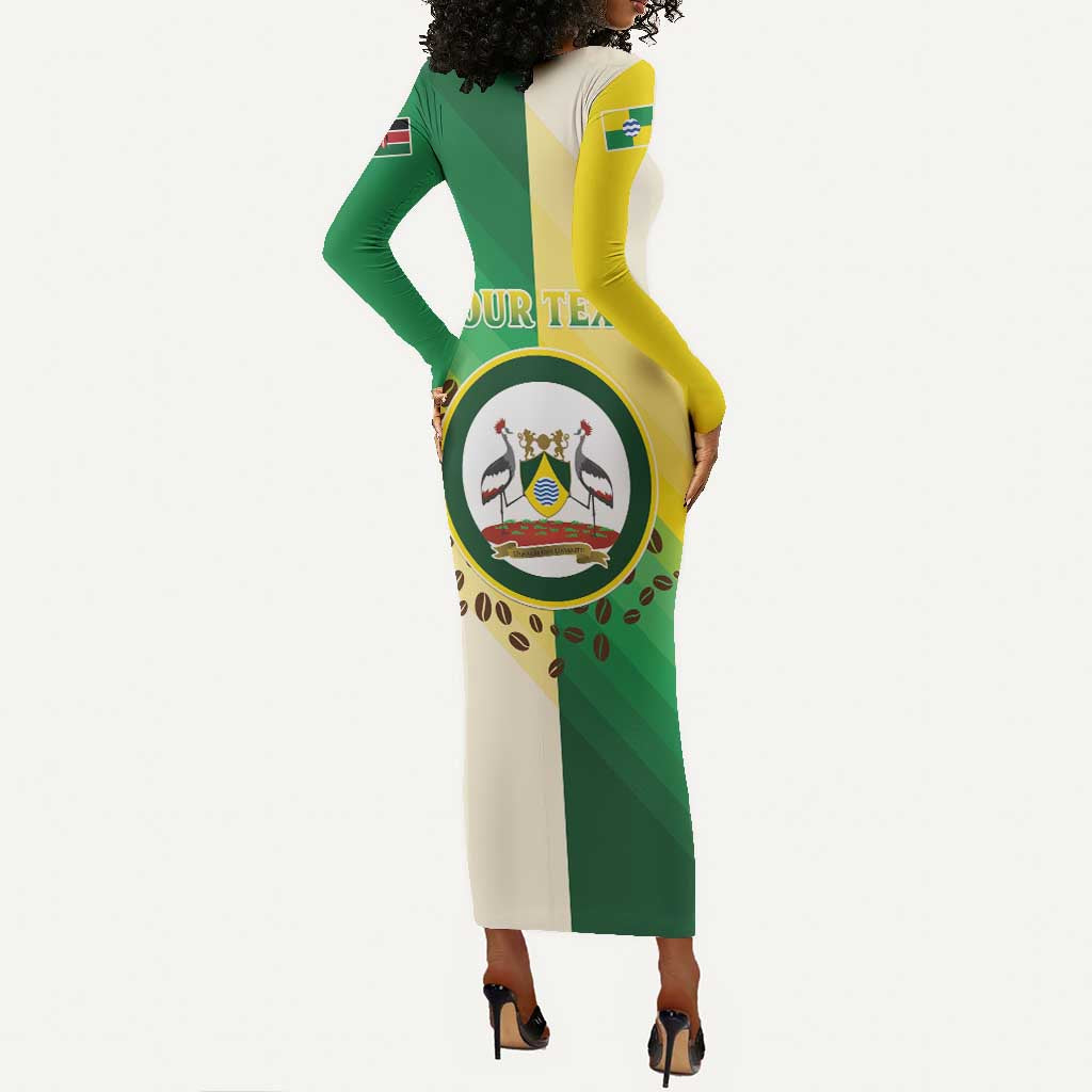 Personalised Nairobi Kenya Long Sleeve Bodycon Dress Coat Of Arms With Coffee LT15