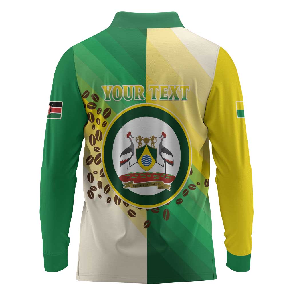 Personalised Nairobi Kenya Long Sleeve Polo Shirt Coat Of Arms With Coffee