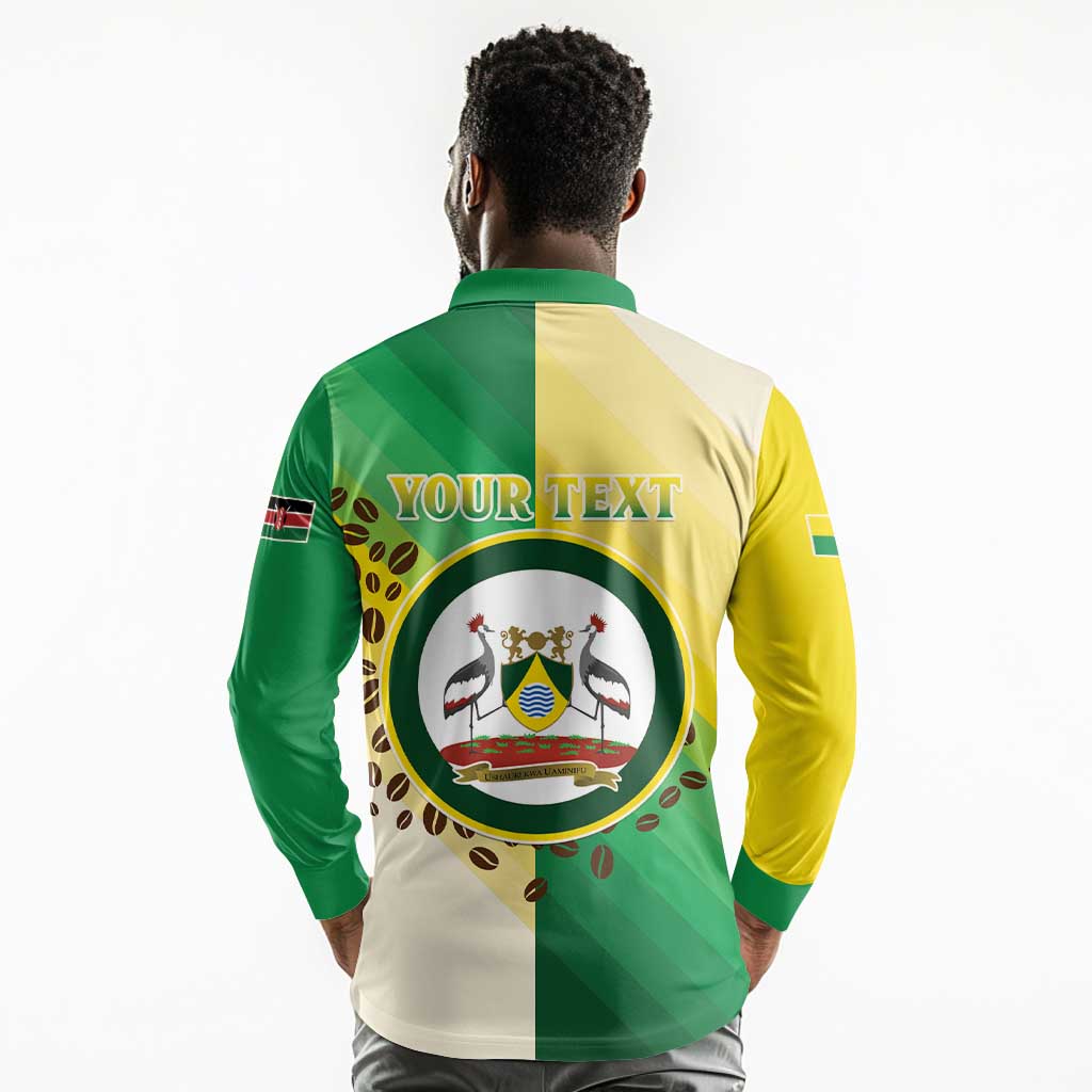 Personalised Nairobi Kenya Long Sleeve Polo Shirt Coat Of Arms With Coffee