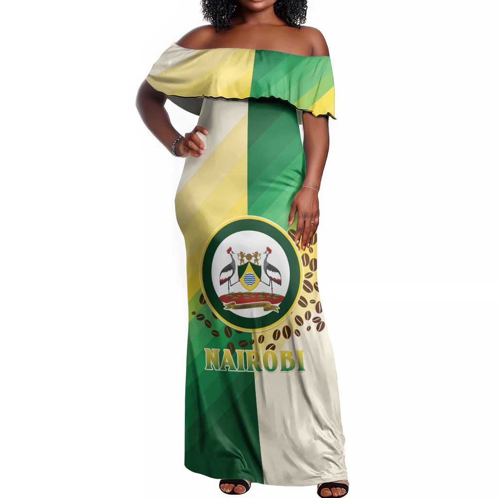 Personalised Nairobi Kenya Off Shoulder Maxi Dress Coat Of Arms With Coffee