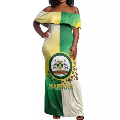 Personalised Nairobi Kenya Off Shoulder Maxi Dress Coat Of Arms With Coffee