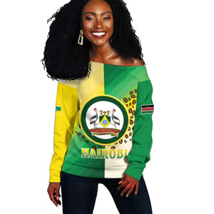 Personalised Nairobi Kenya Off Shoulder Sweater Coat Of Arms With Coffee