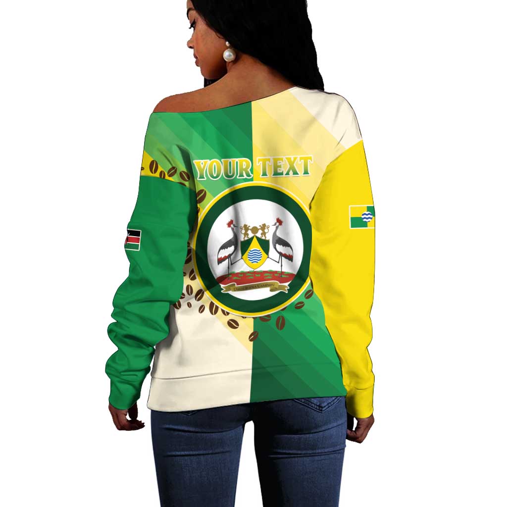 Personalised Nairobi Kenya Off Shoulder Sweater Coat Of Arms With Coffee