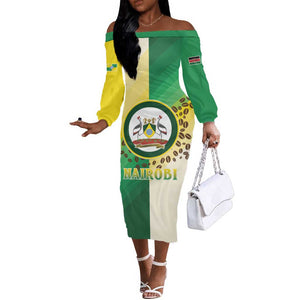Personalised Nairobi Kenya Off The Shoulder Long Sleeve Dress Coat Of Arms With Coffee