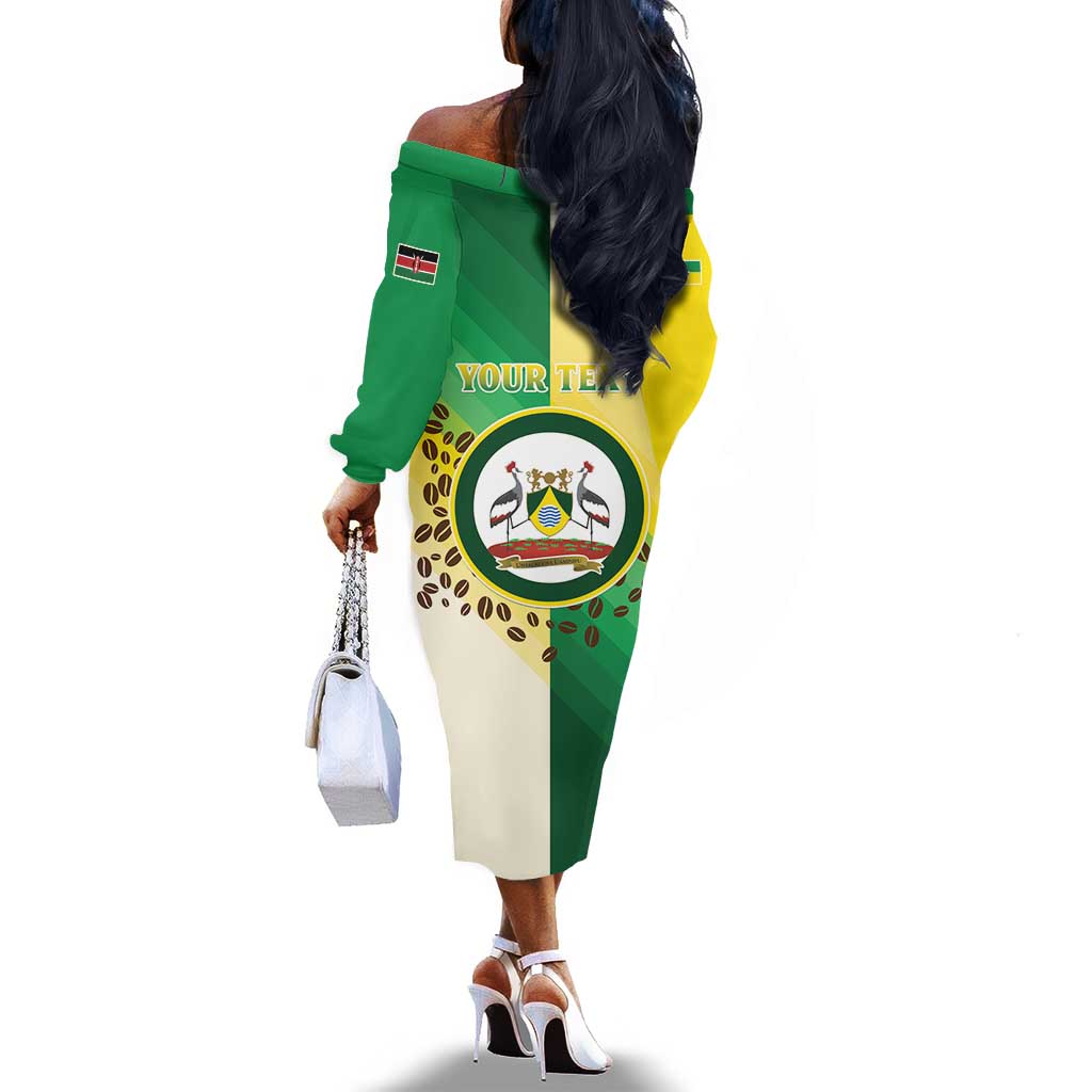 Personalised Nairobi Kenya Off The Shoulder Long Sleeve Dress Coat Of Arms With Coffee