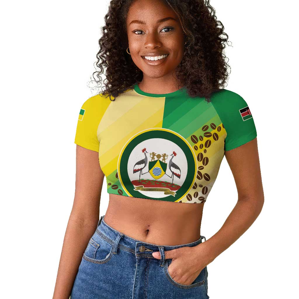Personalised Nairobi Kenya Raglan Cropped T shirt Coat Of Arms With Coffee