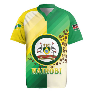 Personalised Nairobi Kenya Rugby Jersey Coat Of Arms With Coffee