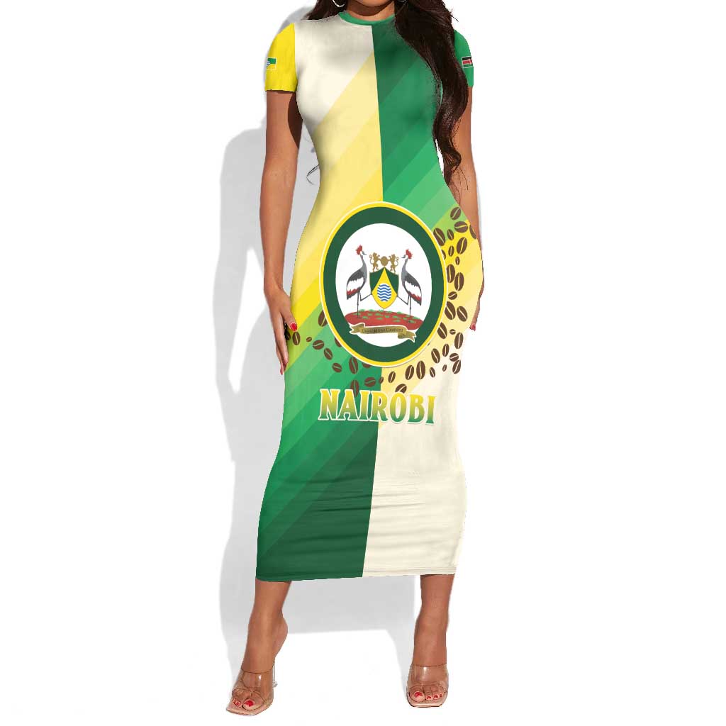 Personalised Nairobi Kenya Short Sleeve Bodycon Dress Coat Of Arms With Coffee LT15