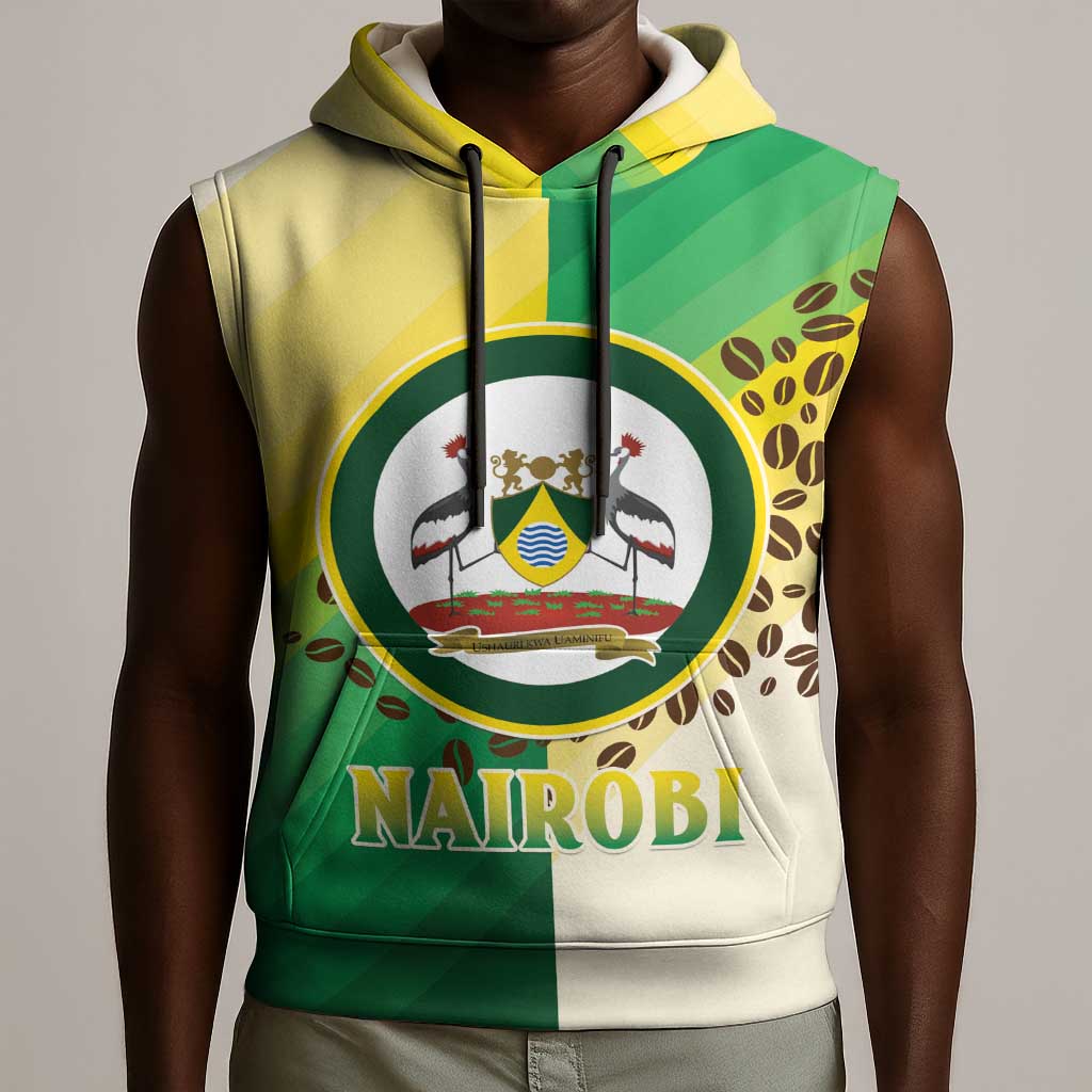 Personalised Nairobi Kenya Sleeveless Hoodie Coat Of Arms With Coffee - African Pride